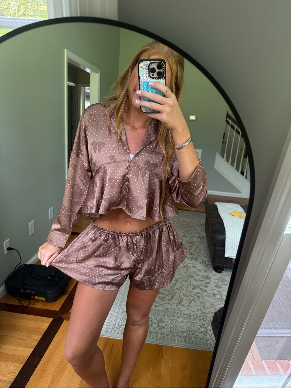 Free People Brown Polka Dot Satin Pajama Set
